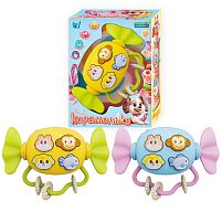 Музичне брязкальце 14929 "WToys", 3 види, ОЗВУЧУВАННЯ УКРАЇНСЬКОЮ МОВОЮ, казки, пісні, віршики, гумові прорізувачі, намистинки, на батарейках, в