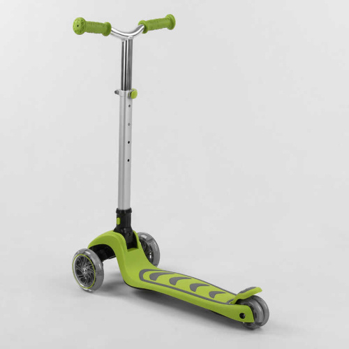 Самокат триколісний Y-00436 (4) Best Scooter, САЛАТОВИЙ, складне алюмінієве кермо, 4 колеса PU зі світлом, d = 12 см фото 4