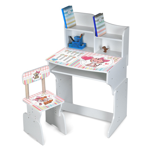 Парта шкільна Bambi M 904-5 «Тваринки» (55*65,5*111 см, стілець, регульована висота стільниці, поляця для книг, полиця під столом, підніжка)