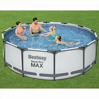 Каркасний басейн Bestway 56418 (100*366 см., об'єм: 9150 л., картриджний фільтр-насос 2006 л/год, драбина, серія: Steel Pro MAX)