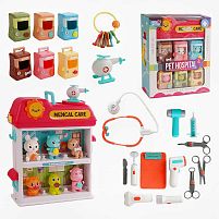 Ветеринарна клініка YY 6028 6 тваринок, 6 переносок, вертоліт, лікарські інструменти, наліпки, звук, підсвічування, в коробці