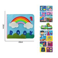 М'яка книжка-бізіборд 25070 фетр, розмір 23х20 см, сюжетні ігри: космос, ванна, будівництво, липучки, форми та цифри, в пакеті