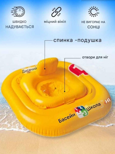 Коло дитяче надувне для плавання Intex 56587 (79*79 см, розмір тип XXS, 4 камери, трусики, спинка, вік 0+, до 15 кг) фото 4