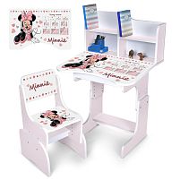 Дитяча парта-трансформер Bambi N 2071-21-7 «Minnie» (регульована висота, стільчик, надбудова для книг, ящик під стільницею для канцтоварів)