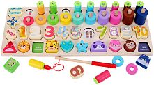 Логічна дерев’яна дошка C 74157 гра з кілочками, кольорові кільця, вкладиші, цифри, форми, магнітна гра, в коробці