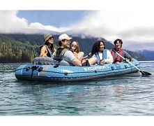 Човен надувний Intex 66325 (43*168*366 см, п'ятимісний, 2 весла ↔137 см, ручка, ручний насос, 2 спинки, надувне дно, навантаження: до 600 кг)
