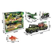 Набір техніки MY 3806-1 звуки, підсвічування, інерційний механізм, мотоцикл, джип, літак, причіп, розбирається, викрутка, фігурка тваринки, в кор