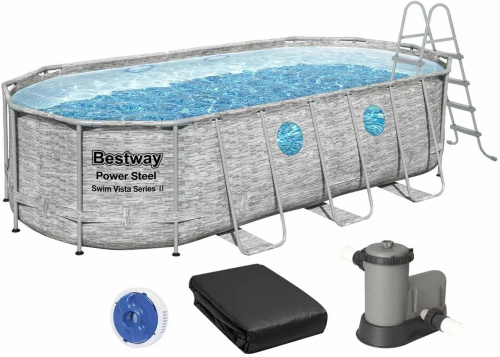 Каркасний басейн Bestway 56716 (122*274*549 см, об'єм: 13430 л, картриджний фільтр-насос 5678 л/год, дозатор хлору, драбина, тент, серія: Power Steel) фото 2