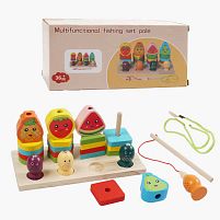 Логічна дерев’яна дошка F 43638 магнітна риболовля, кілочки, сортер за кольорами та формами, в коробці