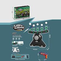 Повітряний тир 19891 A 6 м'яких патронів, 10 кульок, 5 мішеней, регуляція потужності повітря, механічний пістолет, працює від батарейок та мережі