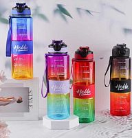 Пляшка для води C 76359 4 види, 1000 мл, пластикова, ремінець, трубочка, в пакеті, ВИДАЄТЬСЯ ТІЛЬКИ МІКС ВИДІВ