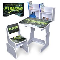 Дитяча парта-трансформер Bambi N 2071-30-5 «F1 racing» (регульована висота, стільчик, надбудова для книг, ящик під стільницею для канцтоварів)