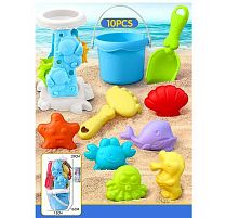 Пісочний набір W 218-48 висота відра - 10 см, лопатка, граблі, млин, 6 формочок, в сітці