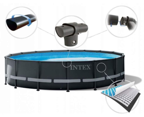 Каркасний басейн Intex 26340 (132*732 см., об'єм: 47241 л., пісочний фільтр-насос 10500 л/год, драбина, тент, підстилка, серія: Ultra XTR Frame) фото 9