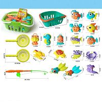 Риболовля QF 338-2 16 фігурок морських мешканців, вудочка, 2 сачки, в кошику, в сітці