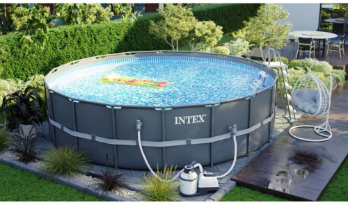 Каркасний басейн Intex 26340 (132*732 см., об'єм: 47241 л., пісочний фільтр-насос 10500 л/год, драбина, тент, підстилка, серія: Ultra XTR Frame) фото 13