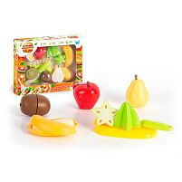 Набір продуктів “Кулінарна фантазія” 22140 "WToys", 12 елементів, фрукти на липучках, дошка для нарізання, ніж, в коробці
