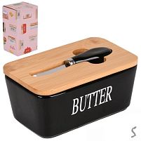 Маслянка кераміка з ножем та бамбуковою кришкою 16.8*9.5*7.7см Stenson R34972-BL