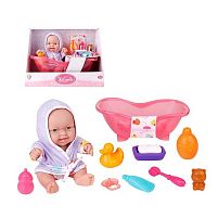Пупс 718 B ванна, рушник, засоби для купання, пискавка, висота 24 см, в коробці