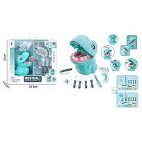 Набір стоматолога SD 169-292 A скарбничка, шприц, фігурка динозавра з рухомою щелепою, інструменти, зубна паста, щітка, щипці, термометр, підсв