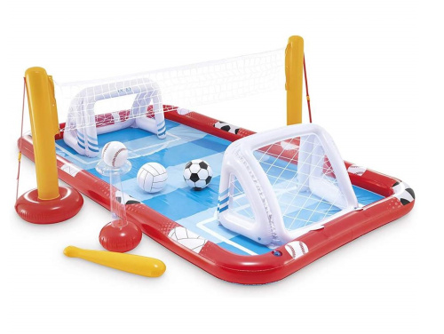 Дитячий надувний ігровий центр Intex 57147 «Спортивний ігровий центр» (102*267*325 см, футбол/бейсбол/волейбол, басейн 470 л, ненадувне дно, до 84 кг) фото 2