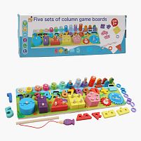 Логічна дерев’яна дошка C 74258 магнітна риболовля, шестерні, кілочки, цифри, кільця, форми, сортер, в коробці