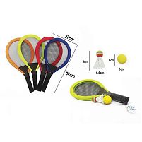 Ракетки 202 4 кольори, 2 ракетки, пластиковий каркас, текстильна сітка, м’яка ручка, волан, м'яч, в сітці, ВИДАЄТЬСЯ ТІЛЬКИ МІКС ВИДІВ