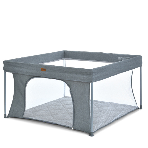 Манеж El Camino ME 1196 Dark Gray (74,5*127*127 см, вхід із застібкою-блискавкою, відкидний бортик, чохол, льон темно сірий, до 15 кг)