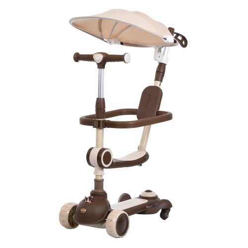Самокат триколісний iTrike JR3-168-5-BR (колеса: передні Ø4.33"/заднє Ø3,34"/PU, рама: пластик, сидіння, бампер, батьк. ручка, навіс, підсв, до 25 кг)