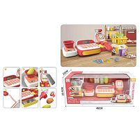 Касовий апарат 8102 на батарейках, звук, підсвічування, калькулятор, сканер, мікрофон, ваги, відсік для грошей, іграшкові гроші, продукти, візочо