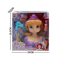 Манекен для зачісок LK 1713 G аксесуари, корона, фен, ножиці, шпильки,в коробці