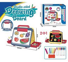 Дошка для малювання YM 65 двостороння: малювання маркерами та крейдою, 6 маркерів “пиши-витирай”, кольорова крейда, губка, тримач для крейди, в