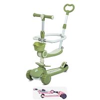 Самокат триколісний iTrike JR3-133-GR (колеса: передні Ø4,4"/заднє Ø3,5"/PU, підсв, музика, гальмо: ножне/заднє, батьк. ручка, висота керма: 61-75 см)