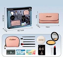Набір для дівчаток 636-4 гаманець, набір пензлів для макіяжу, аксесуари, імітація косметики, банківські картки для гри, в коробці