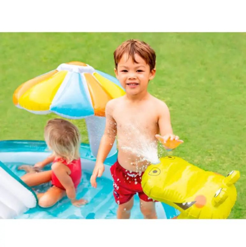 Дитячий надувний ігровий центр Intex 57165 NP «Алігатор» (84*170*201 см, басейн 160 л, гірка, качка, відерце, фонтан, ненадувне дно, до 54 кг) фото 5