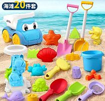 Пісочний набір W 218-46 розмір самоскида - 17х11.5х13 см, висота відра - 10 см, млин, граблі, сито, 4 лопатки, 11 формочок, в сітці