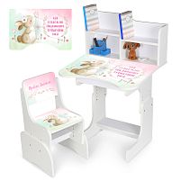 Парта шкільна Bambi N 2071-15-1 «Зайчик» (59*69*113 см, регульована висота стільниці, стілець, підніжка, полиця для книг)