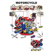 Парковка A 003-2 довжина 40 см, підсвічування, звук, парогенерація, механічний запускач, розкладається, розбирається, 6 металопластикових машино