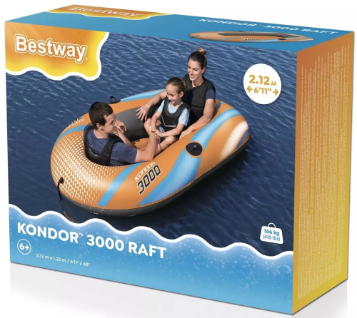 Човен надувний Bestway 61144 NE «Kondor 3000 Raft Hydro Force» (122*212 см, сімейний, гребний, двомісний, двокамерний, надувне дно, до 186 кг.) фото 6