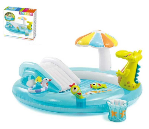 Дитячий надувний ігровий центр Intex 57165 NP «Алігатор» (84*170*201 см, басейн 160 л, гірка, качка, відерце, фонтан, ненадувне дно, до 54 кг) фото 7