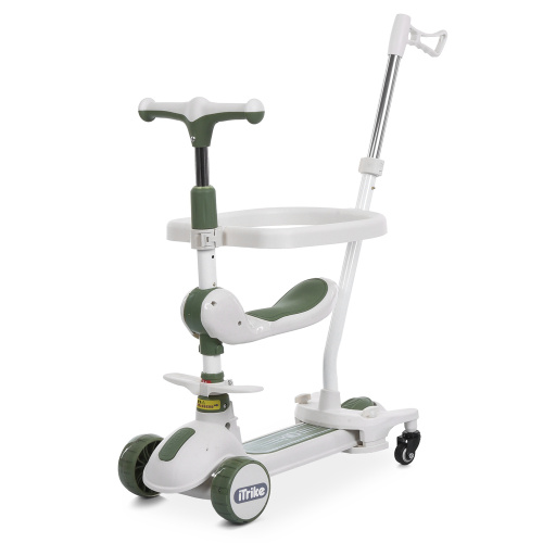 Самокат-беговел триколісний iTrike JR3-186-GR (колеса: передні Ø4,33"/заднє Ø3,15"/PU, рама пластик/складна, сидіння, бампер, батьк. ручка, до 25 кг)
