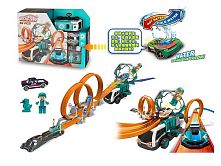 Трек 660 A-100 металопластикова машинка, фігурка героя, наліпки, запускач, перешкоди для трюків, в коробці