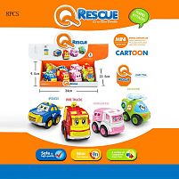 Набір машин BJ 625 A ЦІНА ЗА 8 ШТУК В БЛОЦІ, герої, середня довжина 11 см, інерція, в коробці