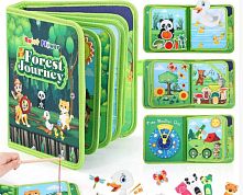 М’яка книжка - бізіборд C 75324 фетр, магнітна риболовля, сортер, овочі, тварини, написи англійською, елементи на липучках, на кнопках, в пакеті