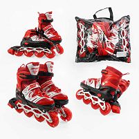 Ролики дитячі Best Roller 54622-М (розсувні, розмір 34-38, колеса: 4/Ø65 мм/PU, в один ряд, гальмо: задніє, підсвітка, сумка, червоний)