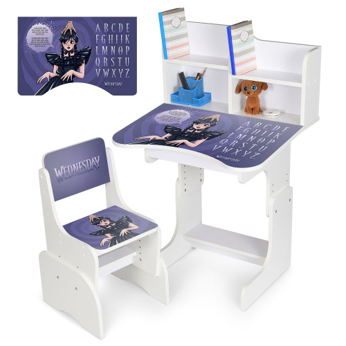 Парта шкільна Bambi N 2071-24-1 «Wednesday» (59*69*113 см, регульована висота стільниці, стілець, підніжка, полиця для книг)