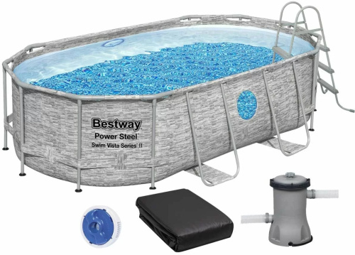 Каркасний басейн Bestway 56714 (100*250*427 см., об'єм: 7250 л., картриджний фільтр-насос 2006 л/год, дозатор хлору, драбина, тент, серія: Power Stee) фото 2