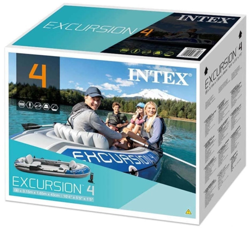 Човен надувний Intex 68324 «Excursion 4» (165*315 см, гребний, чотиримісний, трикамерний, весла, насос, надувне дно, до 500 кг.) фото 9