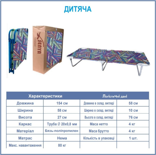 Розкладачка Senya Дитяча (27*58*154 см., навантаження до 80 кг.) фото 4