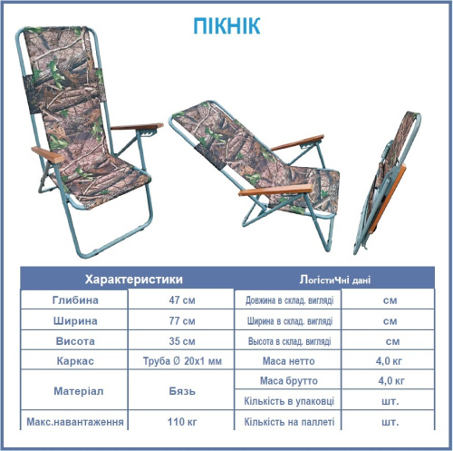 Розкладне крісло Senya Пікнік (55*62*104 см., 4-и положення спинки, з підлокотниками, навантаження до 110 кг.) фото 4